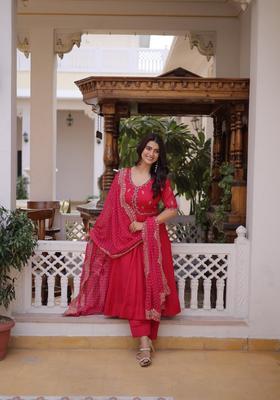 Pink Beads Work Silk Kurta Set