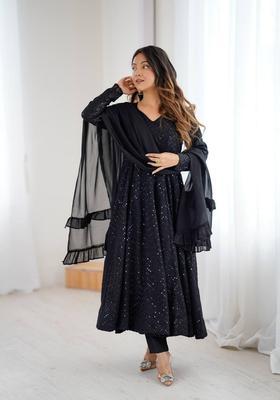 Black Sequin Work Georgette Kurta Set