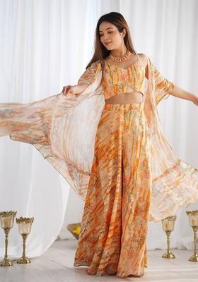 Yellow Floral Print Georgette Palazzo Set