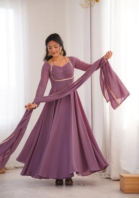 Pink Kota Doria Georgette Gown With Dupatta