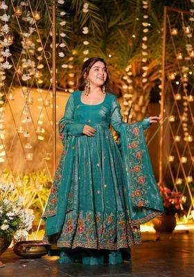 Teal Green Sequin Work Silk Kurta Set