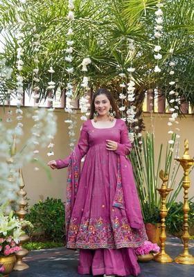 Rose Sequin Work Silk Kurta Set