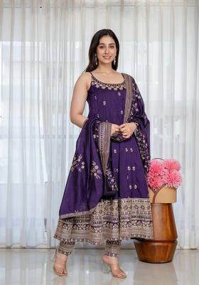Purple Sequin Work Silk Kurta Set
