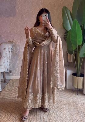 Cream Embroidered Silk Kurta Set