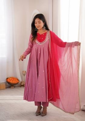 Pink Embroidered Silk Kurta Set