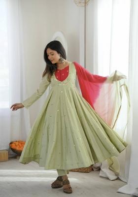 Light Green Embroidered Silk Kurta Set