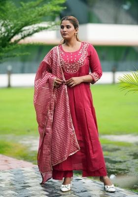 Red Embroidered Silk Kurta Set