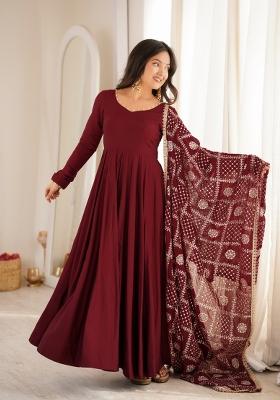 Maroon Thread Work Silk Anarkali Set