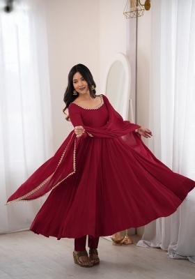 Maroon Mirror Work Chanderi Anarkali Set