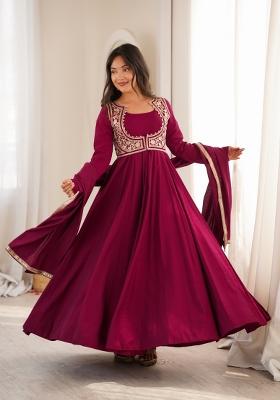 Rani Pink Sequin Work Silk Anarkali Set