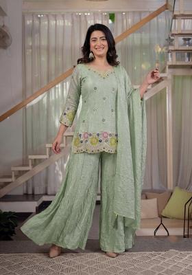 Pista Sequin Work Silk Palazzo Set