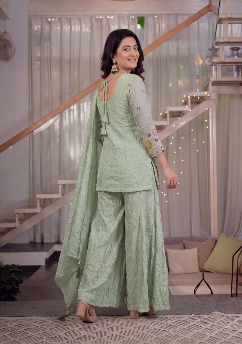 Pista Sequin Work Silk Palazzo Set - Indya