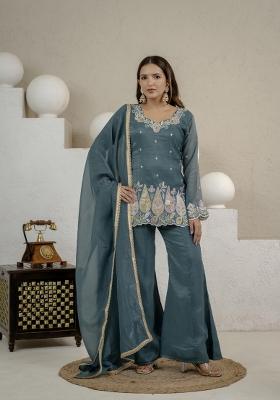Morpeach Sequin Work Silk Palazzo Set