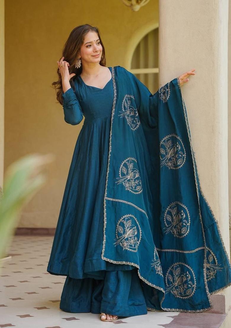 Morpeach Embroidered Silk Palazzo Set - Indya