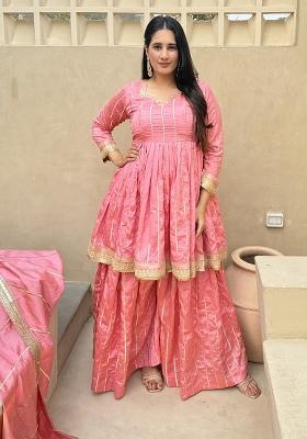Blush Pink Sequin Work Silk Palazzo Set