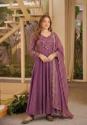 Lavender Sequin Work Silk Palazzo Set