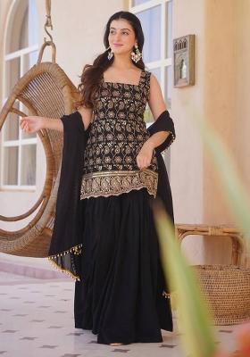 Black Sequin Work Georgette Palazzo Set