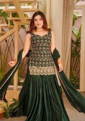 Green Sequin Work Georgette Palazzo Set
