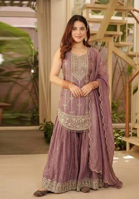 Dusty Purple Sequin Work Silk Palazzo Set