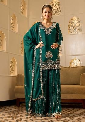 Rama Green Sequin Work Georgette Sharara Set
