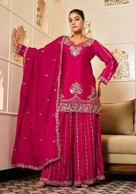 Rani Pink Sequin Work Georgette Sharara Set