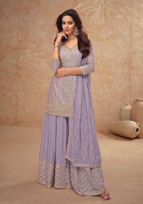 Lavender Sequin Work Chinon Palazzo Set