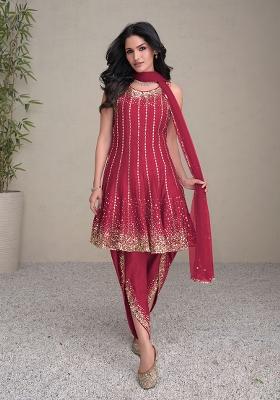 Pink Sequin Work Silk Kurta Set