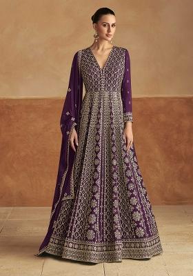 Purple Sequin Work Chinon Kurta With Dupatta