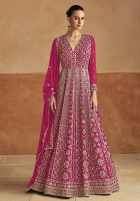 Pink Sequin Work Chinon Kurta With Dupatta