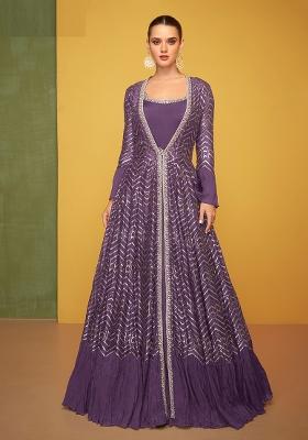 Purple Sequin Work Silk Kurta With Jacket