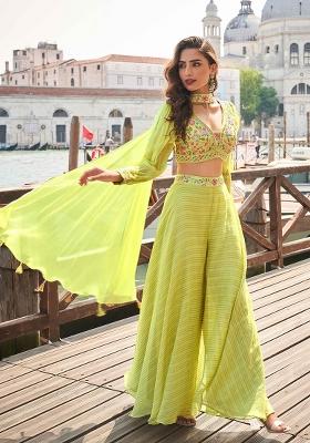 Lime Yellow Sequin Work Silk Palazzo Set