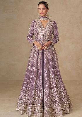 Lavender Sequin Work Silk Palazzo Set