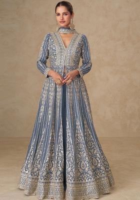 Blue Sequin Work Silk Palazzo Set