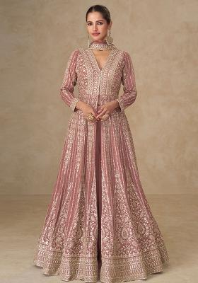 Dusty Rose Sequin Work Silk Palazzo Set