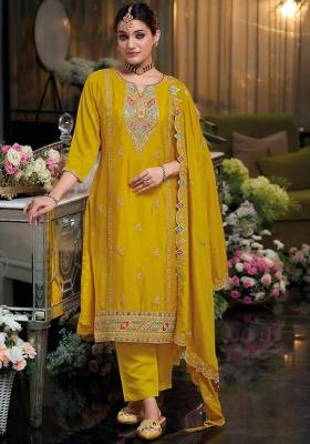 Yellow Sequin Work Silk Palazzo Set