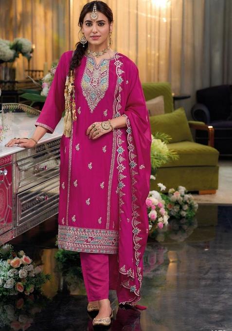 Pink Sequin Work Silk Palazzo Set