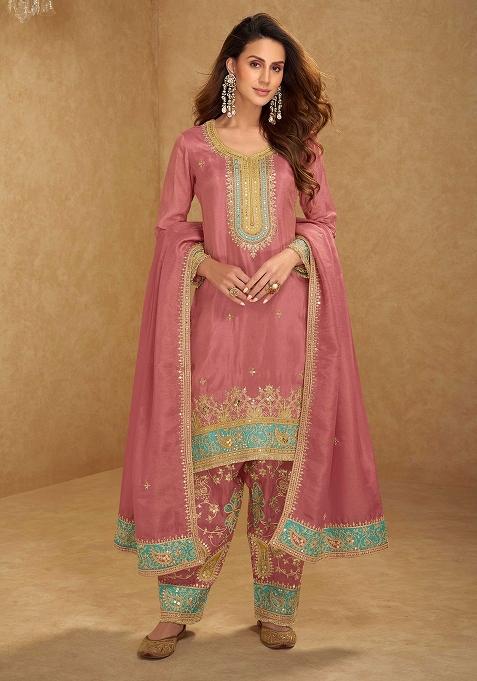 Mustard Yellow Sequin Work Silk Palazzo Set
