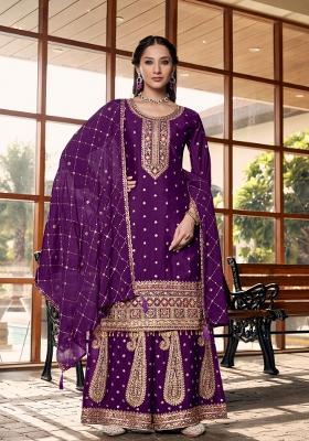 Purple Embroidered Silk Palazzo Set