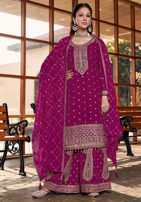 Rani Pink Embroidered Silk Palazzo Set
