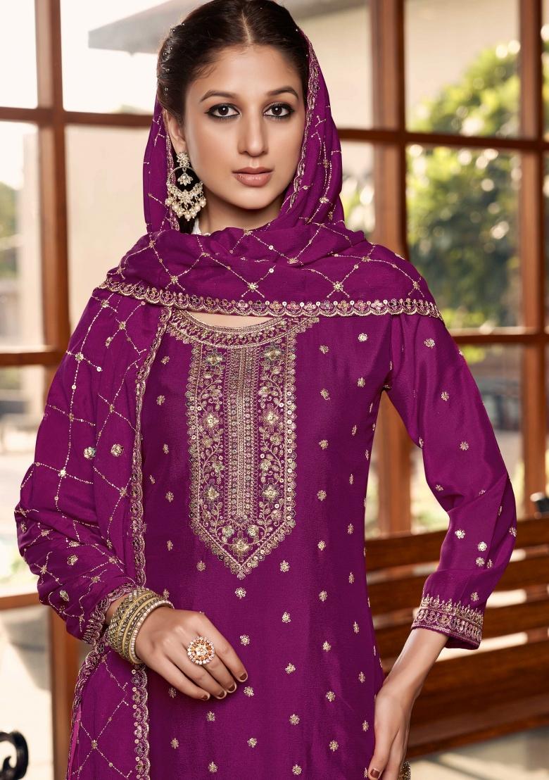 Rani Pink Embroidered Silk Palazzo Set - Indya