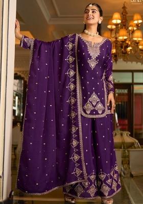 Purple Embroidered Silk Palazzo Set