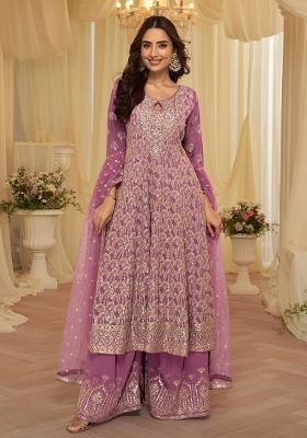 Lavender Sequin Work Georgette Palazzo Set