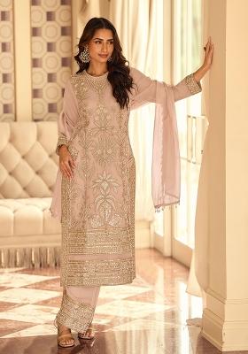 Dusty Rose Sequin Work Georgette Kurta Set