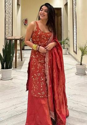 Rust Sequin Work Chinon Palazzo Set