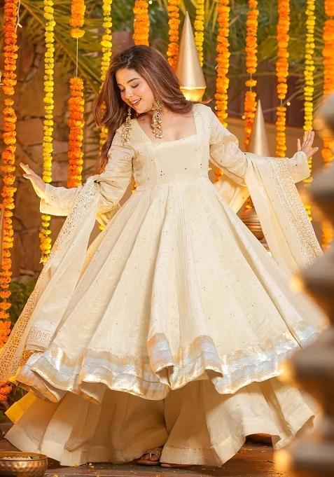 Cream Foil Work Chinon Palazzo Set