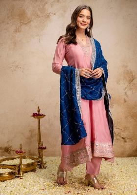 Pink Sequin Work Silk Kurta Set