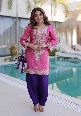 Pink Sequin Work Viscose Kurta Set