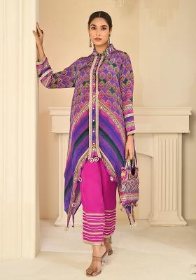 Multicolor Printed Silk Kurta Set