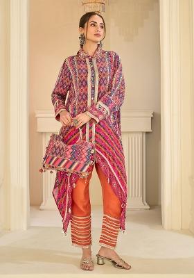 Multicolor Printed Silk Kurta Set