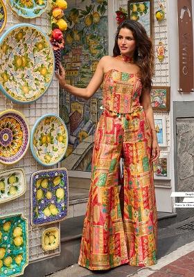 Multicolor Printed Silk Palazzo Set